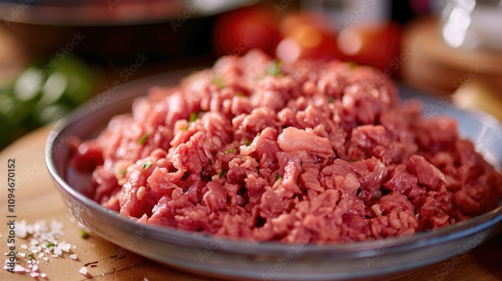 Fresh ground beef in a bowl. Perfect for recipes needing raw ground beef, like burgers or tacos. Fresh ground beef in a bowl. Perfect for recipes needing raw ground beef, like burgers or tacos.