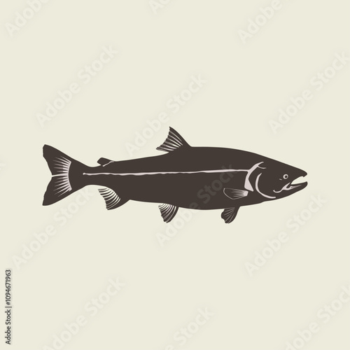 A fish head and a fish in the middle of a forest. A poster that says fish set on it.