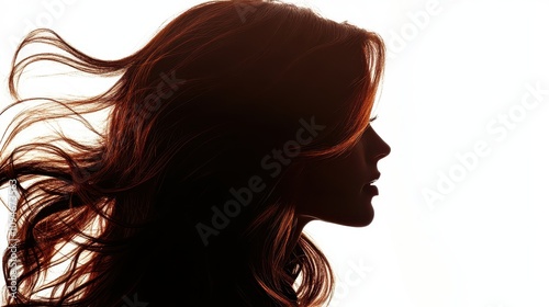 Beautiful model girl with Brown hair strand,silky healthy chestnut wavy hair strand isolated on white background,hair wavy ribbon, with smooth texture,vibrant shine,brunette hairpiece, hairy ribbon.