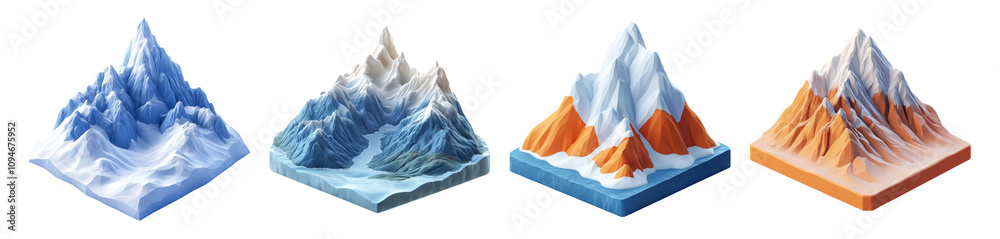 Fototapeta premium Isometric Mountain Ranges on Transparent Background