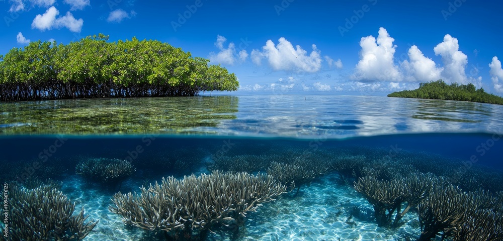 Fototapeta premium Vibrant Aquatic Life in a Clear Blue Ocean Showcasing Underwater Biodiversity
