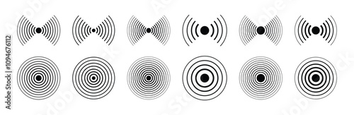 Sonar sound waves icon set. Concentric circle sign