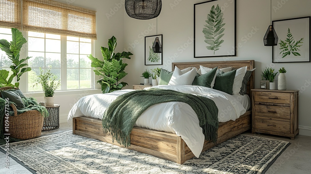 Stock photo of a Design a bright and cozy modern farmhouse master ...
