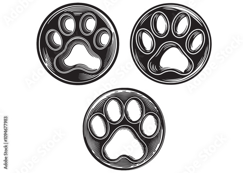 paw silhouette vector illustration, paw footprint logo set, Animal Paw footprint silhouette vector, Set of animal paw silhouette 