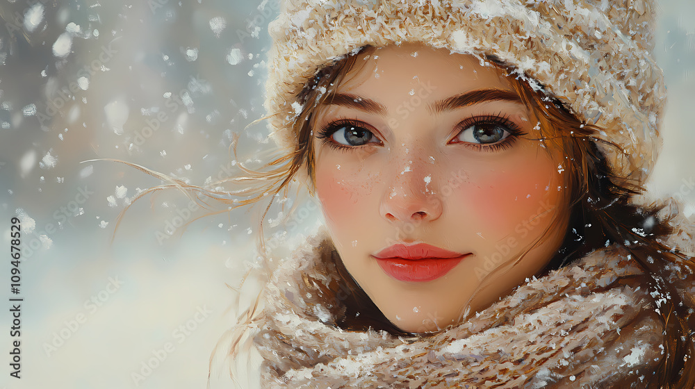 In this oil painting of primitive folk art, a young girl enjoys a winter night surrounded by warm earthy colors In this oil painting of primitive folk art, a young girl enjoys a winter night surrounded by warm earthy colors