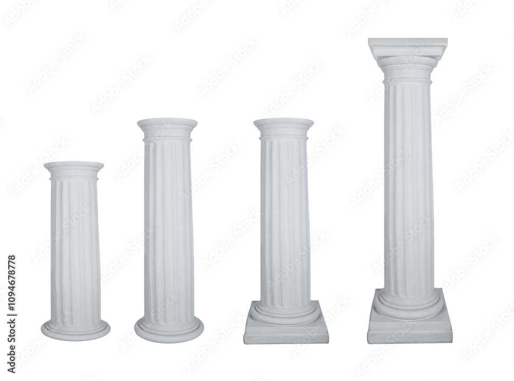 Obraz premium Antique white columns. Roman historical stone colonnade or pillars, realistic marble pillar ancient greece architecture