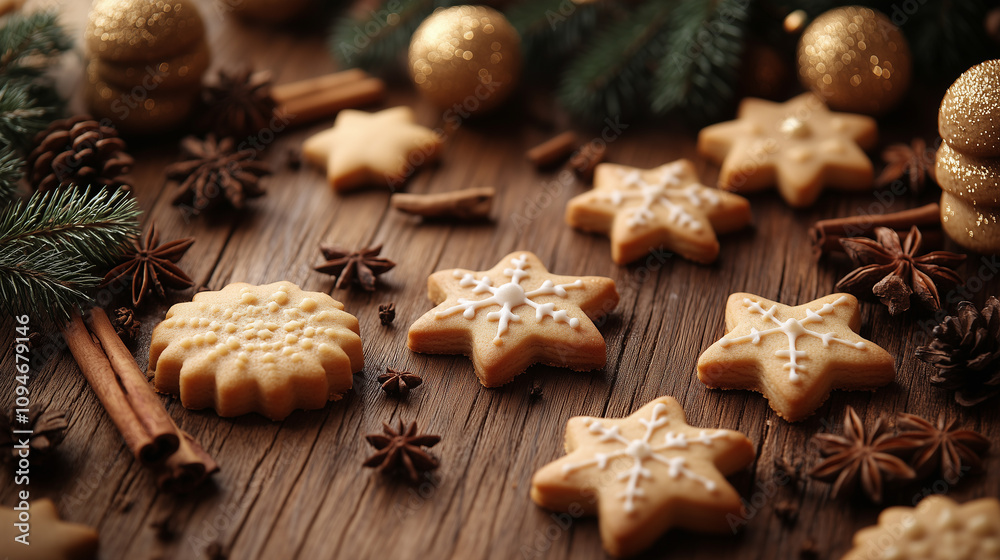 Gingerbread cookies, cinnamon, cocoa, Merry Christmas and Happy New Year, banner with copy space Gingerbread cookies, cinnamon, cocoa, Merry Christmas and Happy New Year, banner with copy space