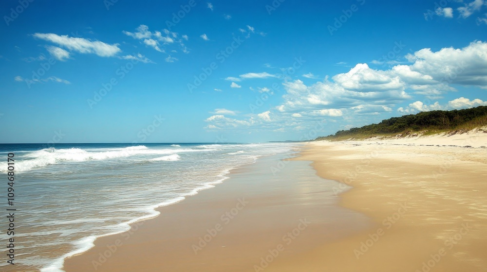 Fototapeta premium Serene Beachscape Under a Vast Azure Sky