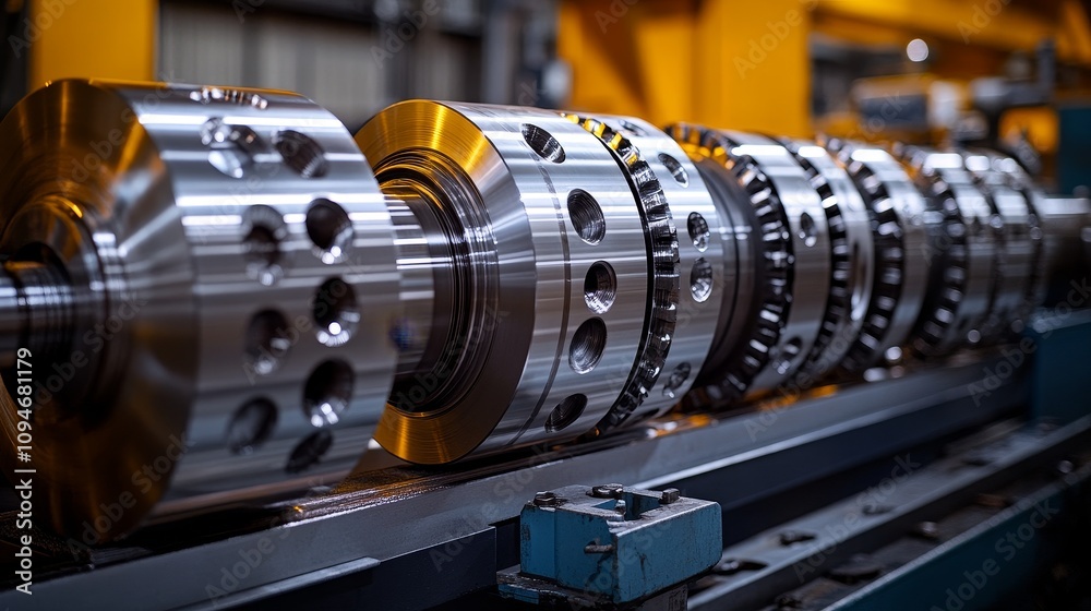 Close-up of a Precision Metal Gear System in a Factory Setting Close-up of a Precision Metal Gear System in a Factory Setting