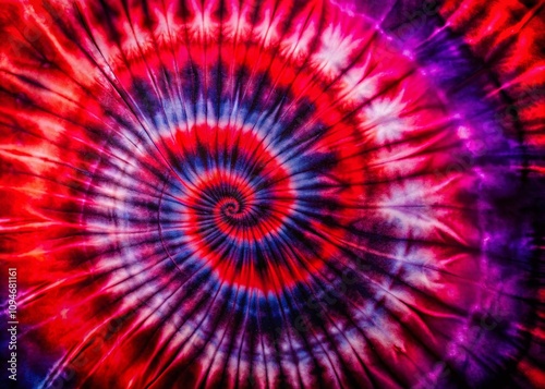 Vibrant Red and Purple Tie-Dye Spiral on Dark Background with Copy Space for Creative Design and Artistic Projects, Ideal for Backgrounds and Textures