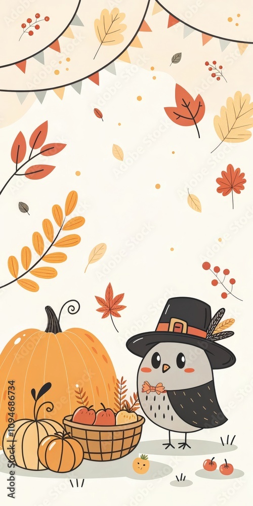 Fototapeta premium thanksgiving minimalist cute cartoon black and white background