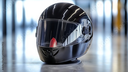 Sleek Black Motorcycle Helmet:  A Premium Safety Gear for Riders photo