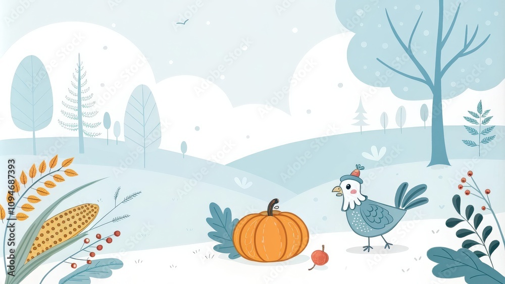 Obraz premium thanksgiving minimalist cute cartoon blue background