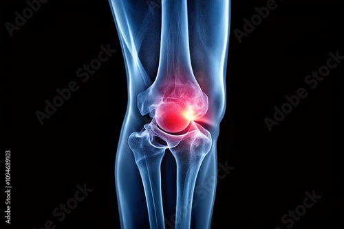 X-ray of Knee Joint Showing Ligament Tear with Highlighted Damage Areas, Ideal for Medical Education and Injury Analysis, Emphasizing the Importance of Accurate Diagnosis and Treatment Options