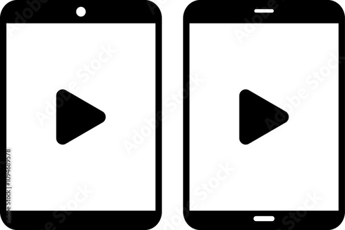 Set of play button with tablet icon. Tablet edit icon sign. perfect for multimedia applications
