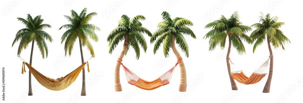 Fototapeta premium Tropical Hammocks Surrounded by Lush Palm Trees