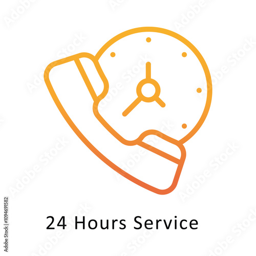 24 Hours Service vector Gradient Outline Icon. .. Eps 10 file