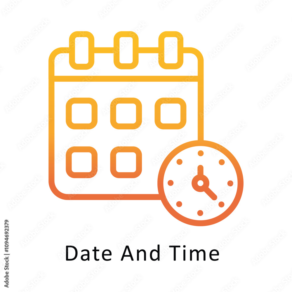 Date And Time vector Gradient Outline Icon. .. Eps 10 file Date And Time vector Gradient Outline Icon. .. Eps 10 file