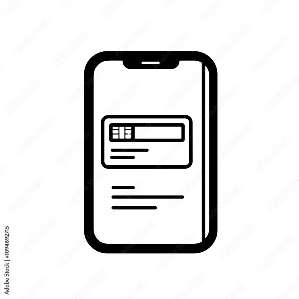Mobile phone and credit card icon for digital payment, online shopping, minimalist line design Mobile phone and credit card icon for digital payment, online shopping, minimalist line design