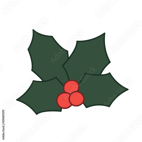 holly berry, winter, christmas decorative plant- vector illustration