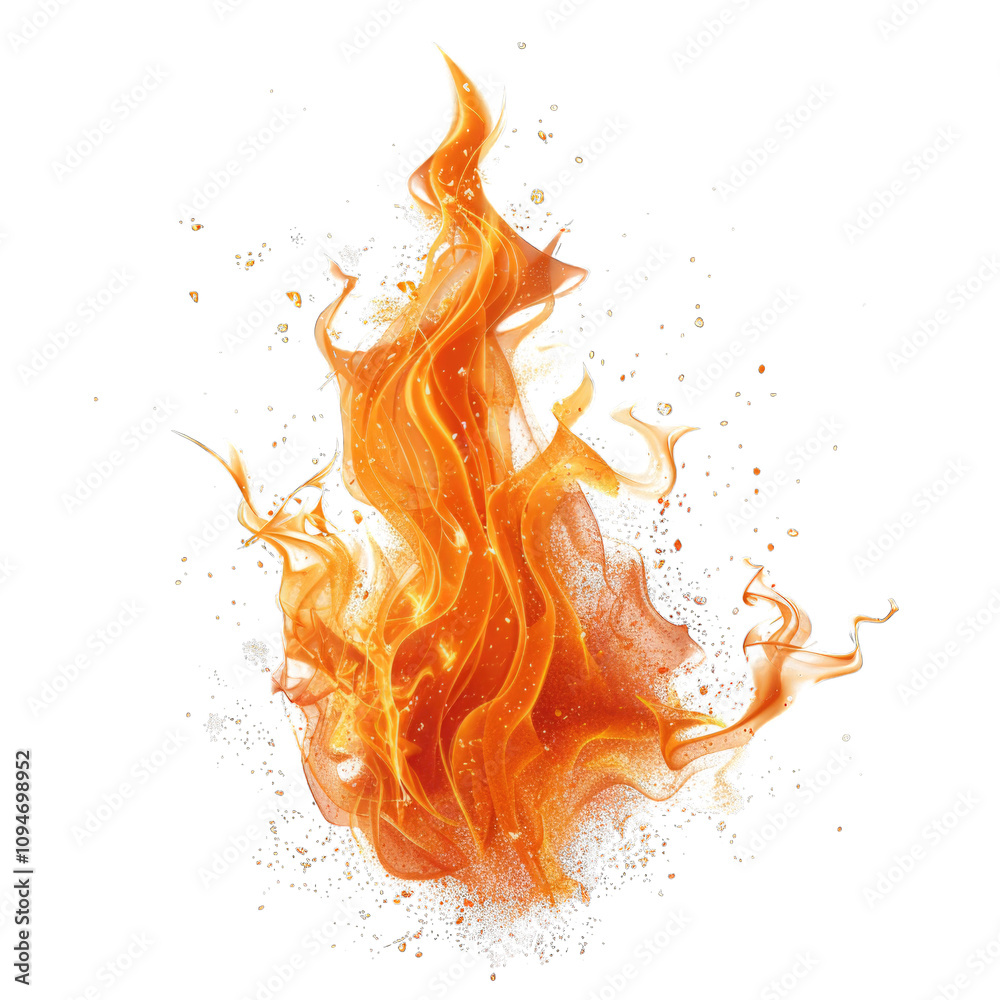 Vibrant orange flame design with swirling tendrils and sparkling elements isolated on transparent background cutout png Vibrant orange flame design with swirling tendrils and sparkling elements isolated on transparent background cutout png
