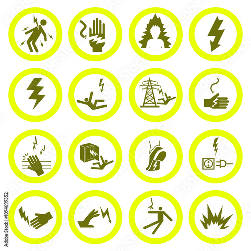 Electrical hazard. High voltage sign. Round yellow electrical hazard signs.
