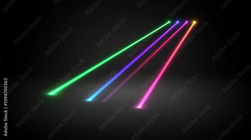 Four vibrant neon lines converge. Four vibrant neon lines converge.