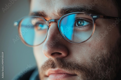 Close-up Portrait of a Man Wearing Glasses, Deep in Thought