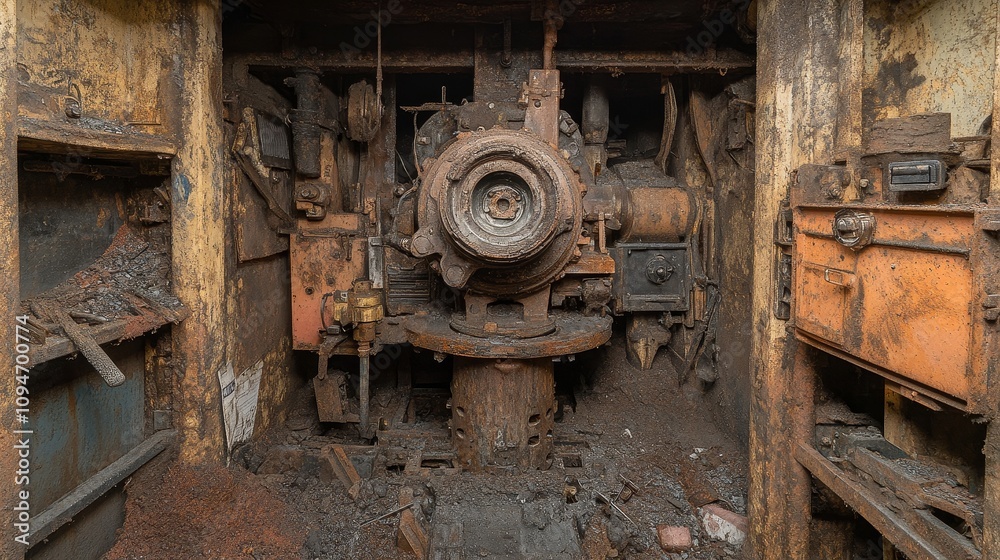 Rusted and Abandoned Machinery Inside a Ship's Engine Room Rusted and Abandoned Machinery Inside a Ship's Engine Room