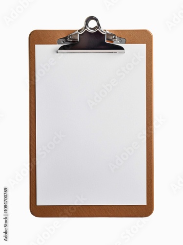 Clipboard with blank white paper isolated on white background with clipping path  photo