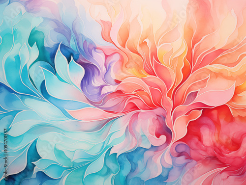 Dynamic swirling abstract designs with vibrant watercolors, featuring a lively hand-painted watercolor effect