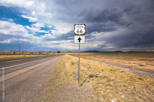 Straight road on famous old Route 66 somewhere in Arizona , USA