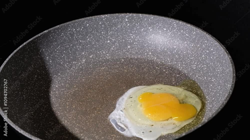 Frying pan with fried eggs cooking Frying pan with fried eggs cooking