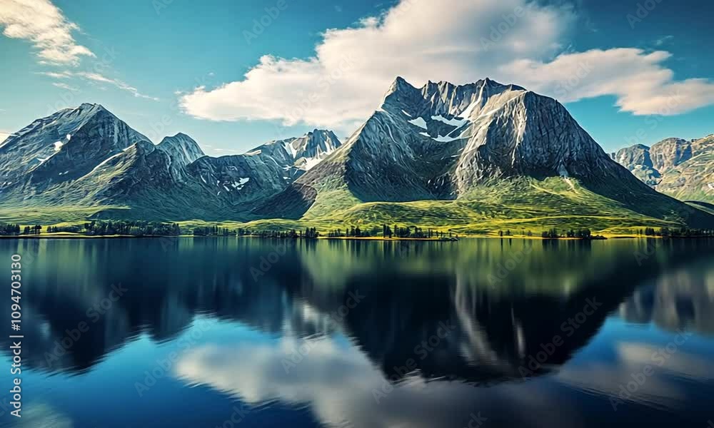 Majestic Mountain Range Reflected in a Serene Fjord Majestic Mountain Range Reflected in a Serene Fjord