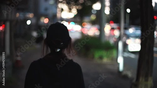 都市を歩く女性の後ろ姿スローモーション