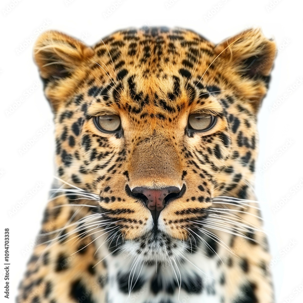 Close up portrait of majestic leopard showcasing its striking features and intense gaze Close up portrait of majestic leopard showcasing its striking features and intense gaze