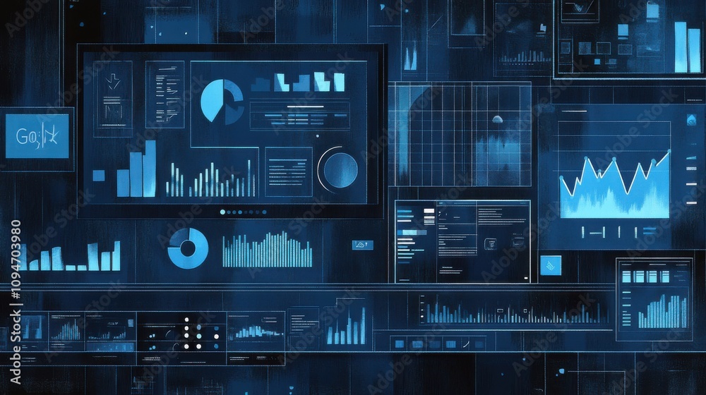 The concept of Google Analytics in dark gray and blue colors The concept of Google Analytics in dark gray and blue colors