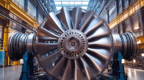 Massive Turbine Rotor in Industrial Setting. AI Generated