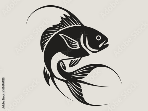 A fish head and a fish in the middle of a forest. A poster that says fish set on it.
