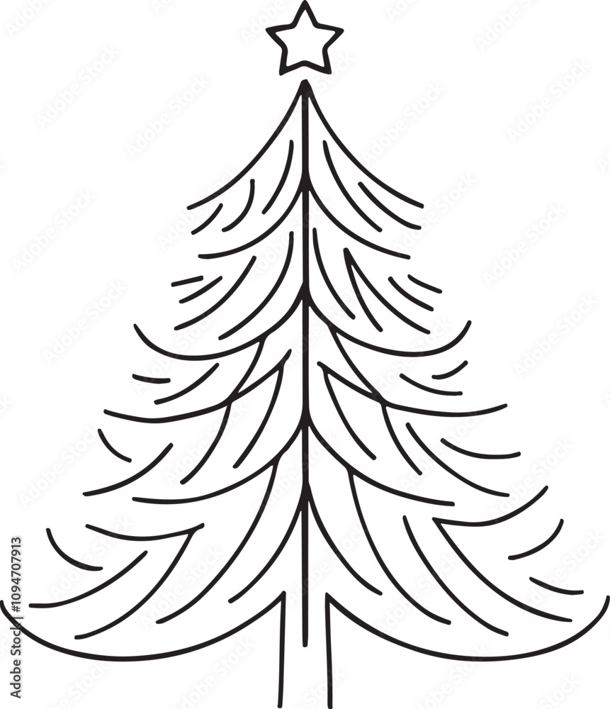 Fototapeta premium Christmas tree Line Art Drawing - Vector Illustration