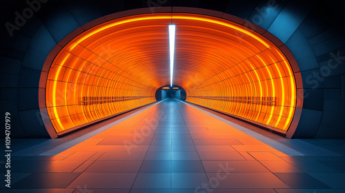 Futuristic subway tunnel with neon lights. Perfect for sci-fi, cyberpunk, and urban themes,Illuminating the Future of Urban Transportation