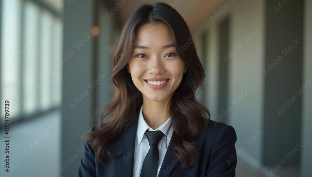 A professional, smiling young politician and lawyer woman in a suit and tie, looking confidently at the camera A professional, smiling young politician and lawyer woman in a suit and tie, looking confidently at the camera