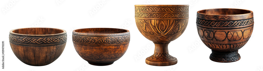 Set of Wooden Bowls on Transparent Background Set of Wooden Bowls on Transparent Background