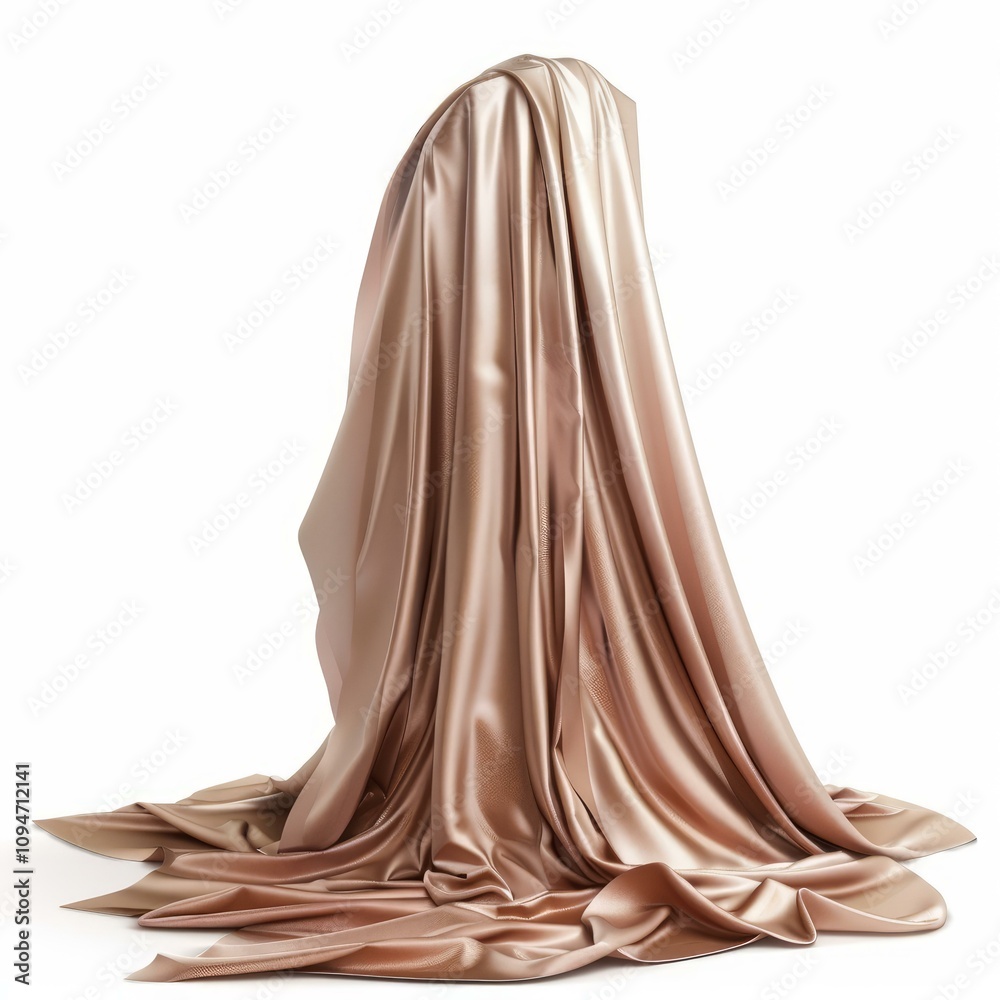 Naklejka premium Elegant golden silk drape covering a mysterious object, creating a sense of anticipation and luxury