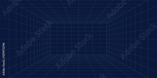 Abstract background empty futuristic wireframe empty box. Network space technology. For banner technology, science, sci-fi.