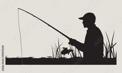 A fish head and a fish in the middle of a forest. A poster that says fish set on it.
