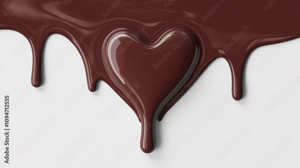 Melted brown chocolate dripping heart shape on white background, with clipping path Melted brown chocolate dripping heart shape on white background, with clipping path