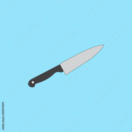 Kitchen knife vector illustration on blue background. Kitchen utensil, cooking equipment