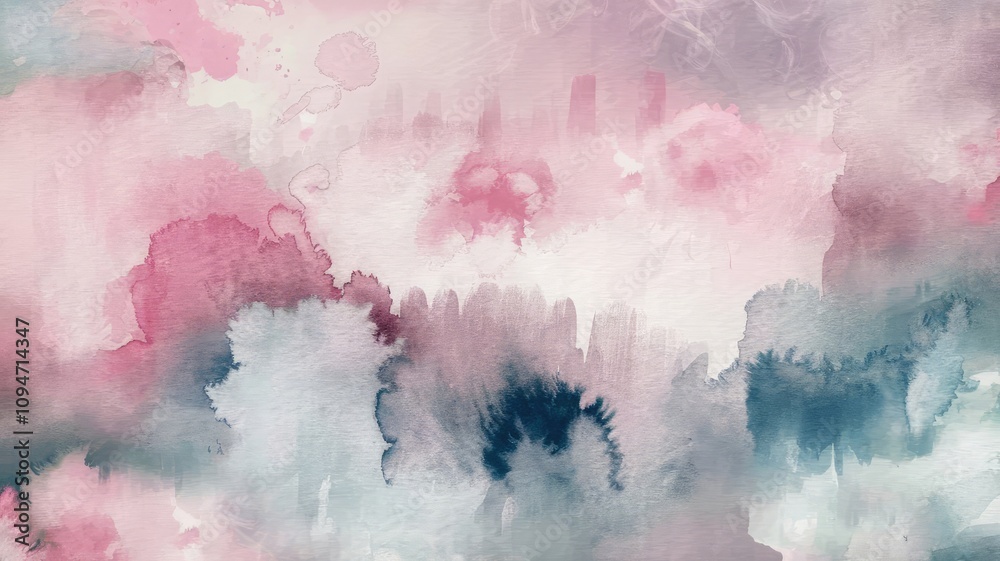 Obraz premium Abstract Soft Watercolor Background with Pastel Pink, Blue, and Lavender Tones, Featuring Blurred Gradient and Gentle Transitions for Dreamy, Artistic, and Tranquil Creative Design Projects