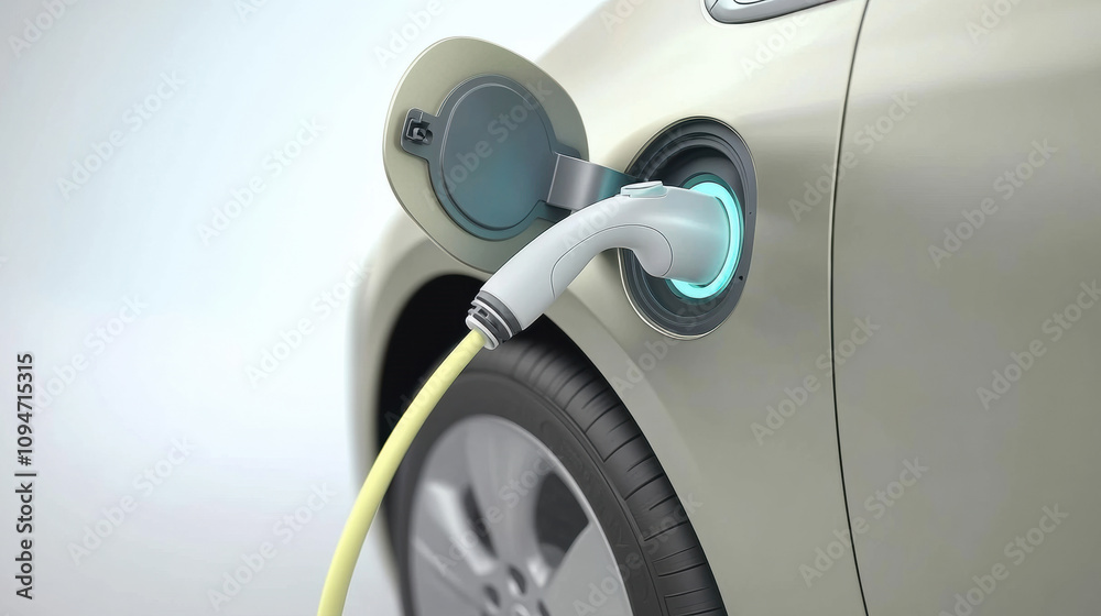 Electric car charging with a sleek, modern design and efficient technology, AI Electric car charging with a sleek, modern design and efficient technology, AI